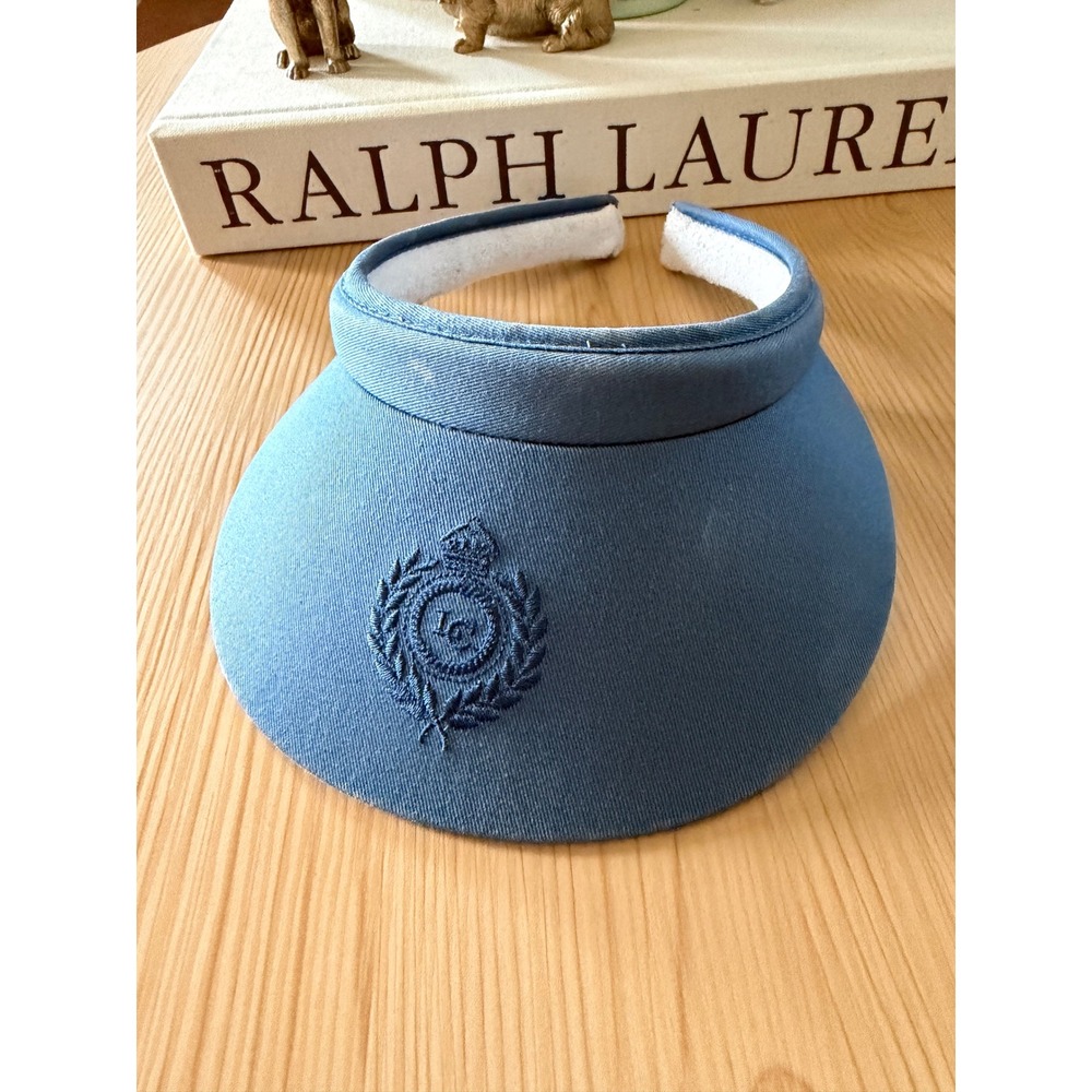 Liz Claiborne Vintage Blue Sun Visor Embroidered Crest Logo Clip On Terry Cloth‎